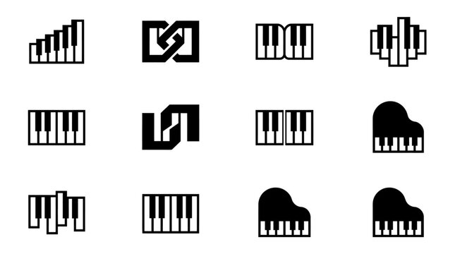 Piano keyboard music icons set.