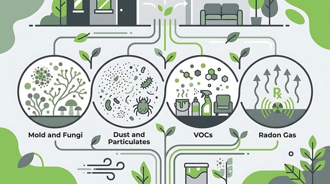 Infographic of indoor air quality and common household pollutants