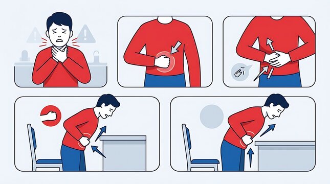 Infographic showing first aid for choking and self rescue steps