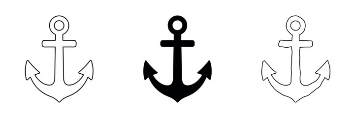 Nautical anchor icons in outline and solid styles for maritime themes © Ophelia