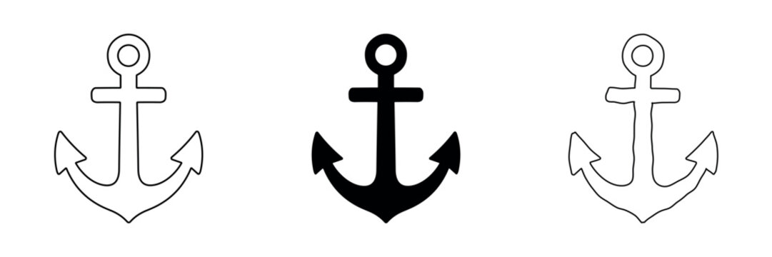 Nautical anchor icons in outline and solid styles for maritime themes