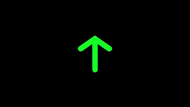 Bright neon green arrow icon pointing up on a solid black background for navigation and digital interface design elements