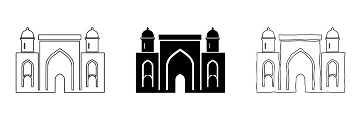 Collection of three architectural icons representing a historical building with domes © Ophelia
