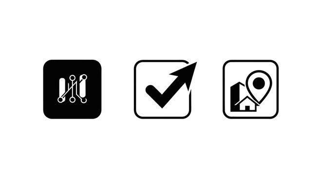 Three black icons representing people checkmark and location.