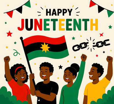 Happy Juneteenth celebration illustration with freedom flag