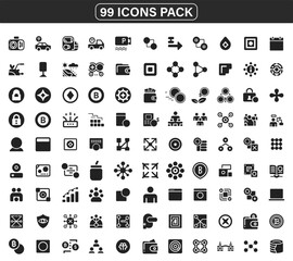 Fototapeta premium Cryptocurrency and Blockchain Icons Set with Finance Digital Assets Network Nodes Payment Systems and Security Wallets