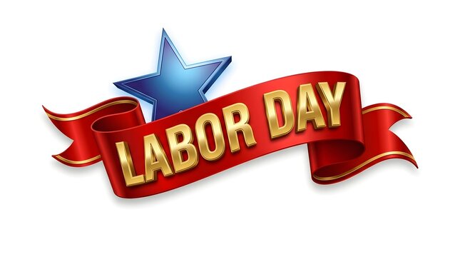 Happy labor day celebration with red banner and blue star