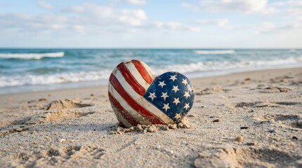 Patriotic heart on labor day beach