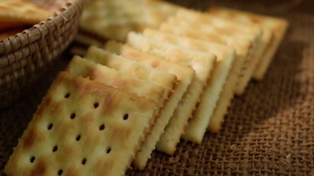 Macro shot of cracker cookies. Snacks	
