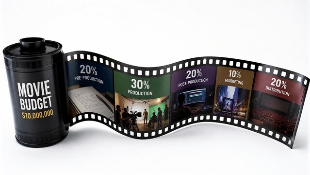 Movie Production Budget Allocation Infographic on Film Strip