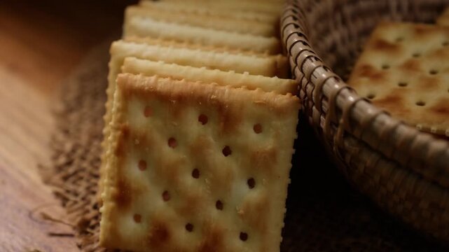 Macro shot of cracker cookies. Snacks	
