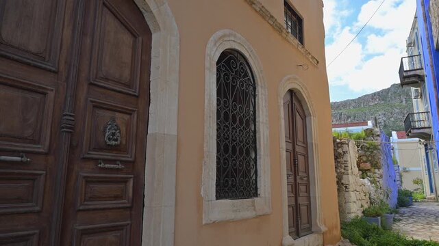 Traditional greek island architecture in Kastellorizo street