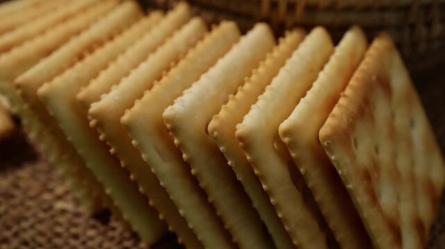 Macro shot of cracker cookies. Snacks	
