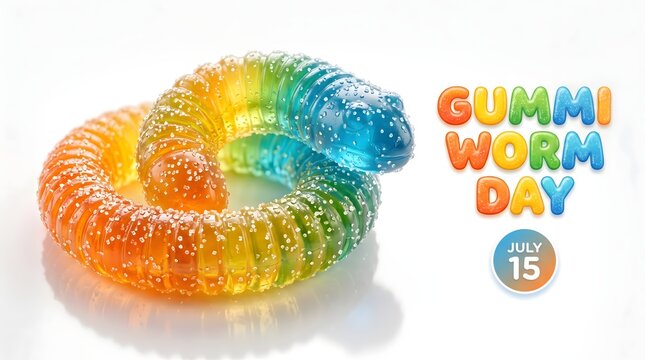 Colorful gummy worms, rainbow candy, sweet treats, dessert, Gummi Worm Day