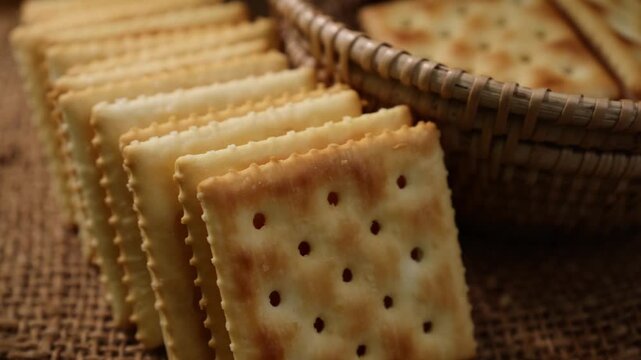 Macro shot of cracker cookies. Snacks	
