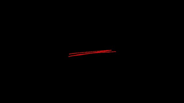 Circle, doodle, scribble, a red brush stroke on a black background with a streak of color