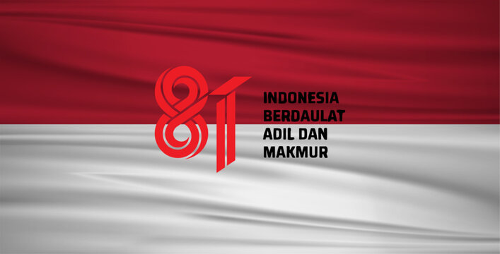 Indonesia 81 th Independence Day Celebration with Waving National Flag and Patriotic Anniversary Design