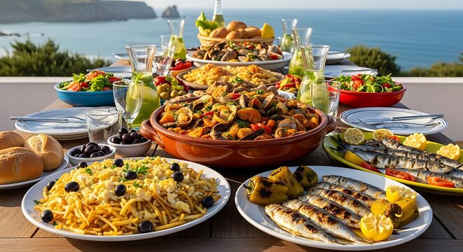 Serving Traditional Brazilian Seafood Dishes on a Seaside Terrace Table