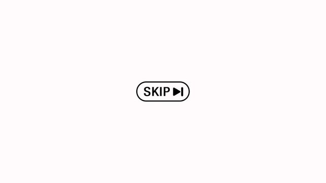 Skip button icon sign loop animation on white background. Skip ads are not allowed. Interactive skip ad button animation for removing ads from videos or websites with alpha channel