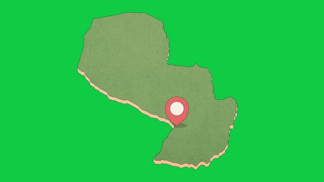 Animated Guyana Map with Bouncing Location Marker on Asuncion City, Transparent Background, Alpha Channel, 4K resolution