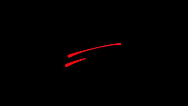 Circle, doodle, scribble, two red curved lines on a black background, simple graphic design element
