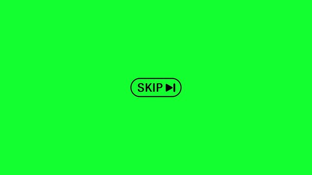 Skip button icon sign loop animation on green background. Skip ads are not allowed. Interactive skip ad button animation for removing ads from videos or websites with alpha channel