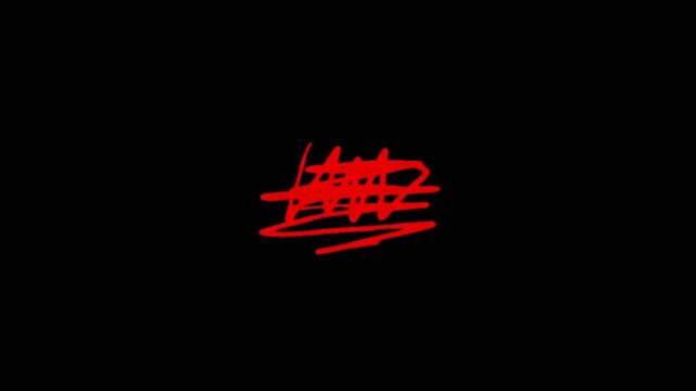 Circle, doodle, scribble, a bold red graffiti style text on a solid black background with a dynamic abstract feel