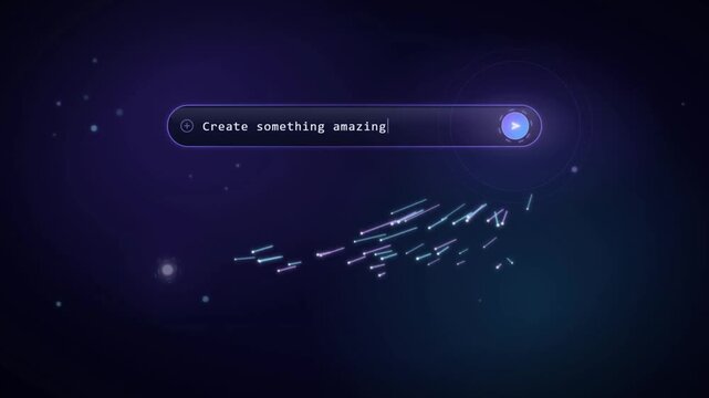Typing creative prompt in artificial intelligence chat search bar and generating digital response