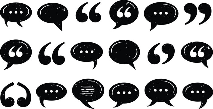 Speech bubble icon vector set with quotation marks and dots