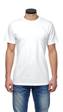 A mannequin with a white t-shirt and blue jeans