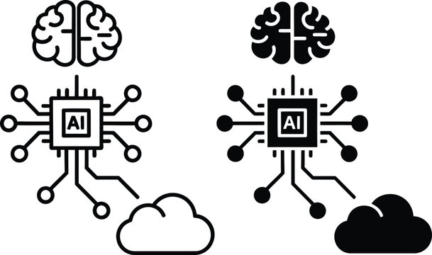 Artificial intelligence technology brain chip cloud computing concept icons