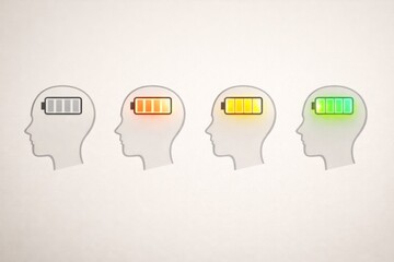 Concept of ADHD neurodiversity with battery levels in human heads, background © dvoevnore