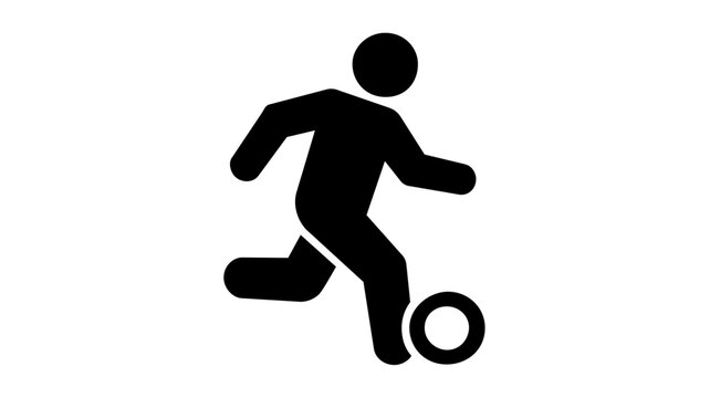 Clean flat vector line icon featuring a player kicking a football, made for sports education, game controls, training schedules, and event flyers.
