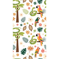 Obraz premium Jungle pattern with snakes and parrots