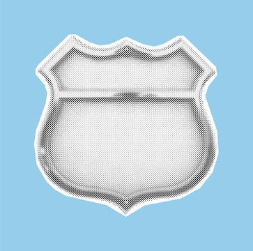 Blank highway route marker sign or police badge emblem, a classic shield shape for roads or law enforcement, in a vintage halftone illustration style