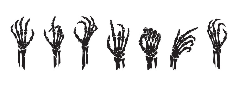Halloween horror elements set with black bony hands and fingers vector illustration