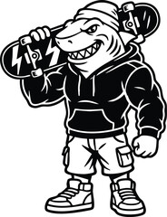 Naklejka premium Shark character holding suitcase and standing