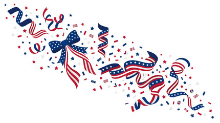 Obraz premium Patriotic US Flag Ribbons Bow and Confetti Graphic for Fourth of July Celebration