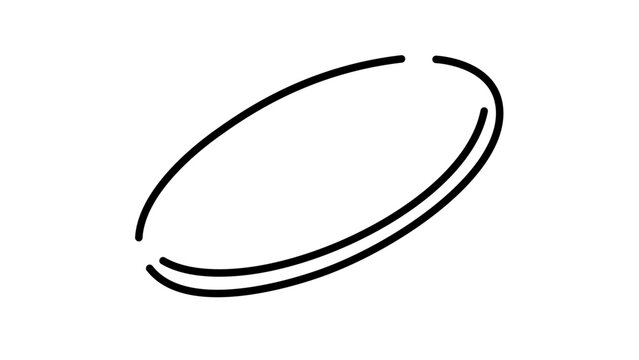 Clean flat vector line icon showing a simple frisbee in motion, ideal for ultimate disc teams, beach games, recreation programs, and fitness UI.