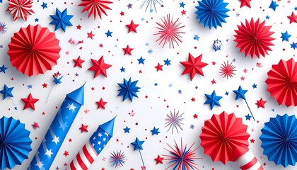 Obraz premium Fourth of July Patriotic Background with Fireworks and Fans.