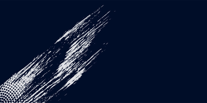 White brush strokes on a navy blue background illustration with a halftone effect Abstract grunge design element for a banner