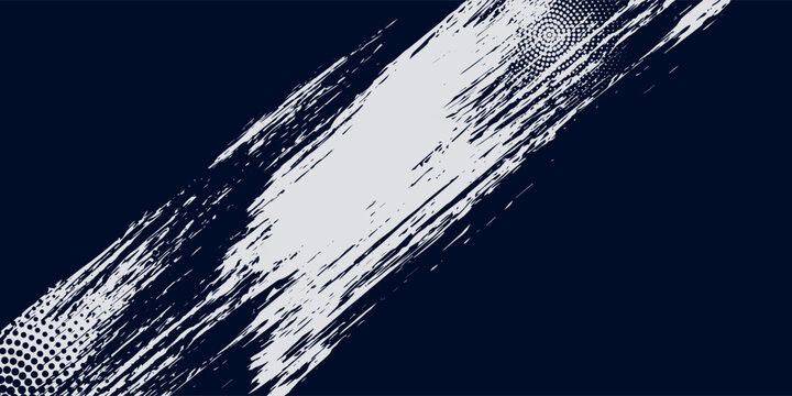 White brush strokes on a navy blue background illustration with a halftone effect Abstract grunge design element for a banner