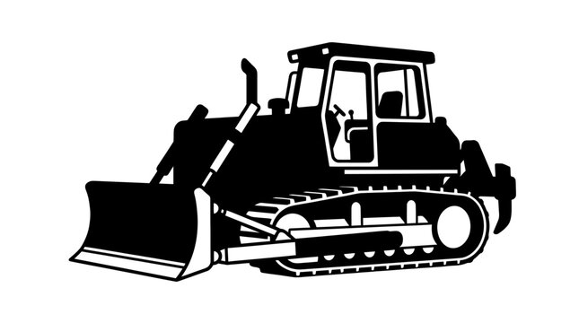 Heavy construction vehicle with tracks and front blade for earthmoving