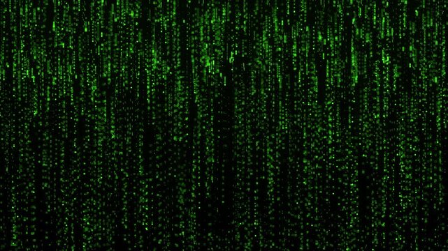 Futuristic Green Digital Rain Background with Falling Matrix Binary Code and Numbers. Seamless Loop.