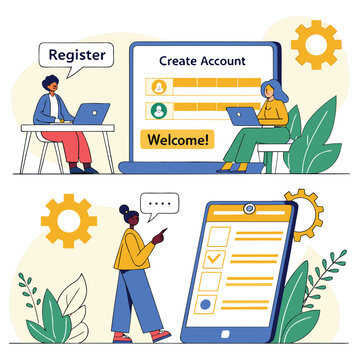 Mobile App Registration And Course Account Creation Vector।