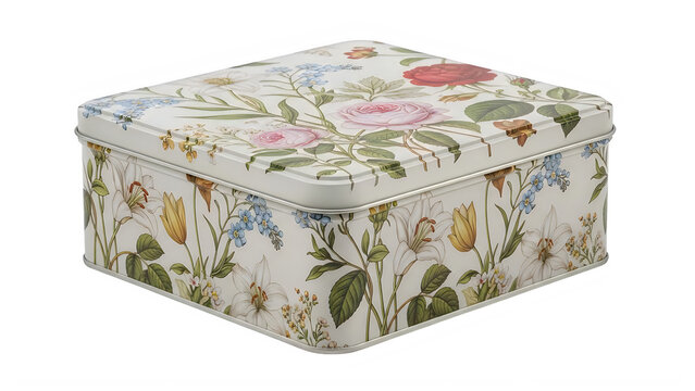Colorful gift box with floral pattern wrapped in paper isolated on transparent background