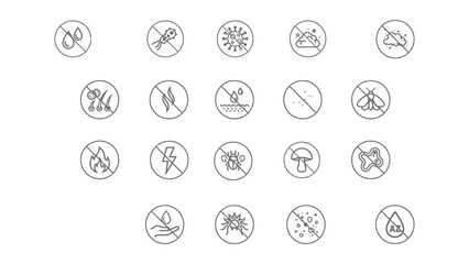 Prohibition signs for no water no fire no smoking no insects no virus no bacteria no pollution  warning symbols for hazards and forbidden actions © RANUKA  BAIRAGI