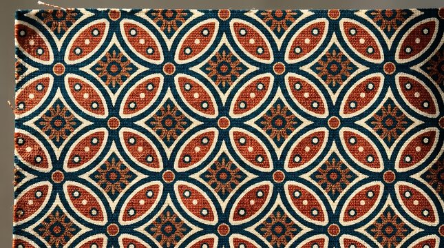 Traditional batik kawung motif on woven fabric background