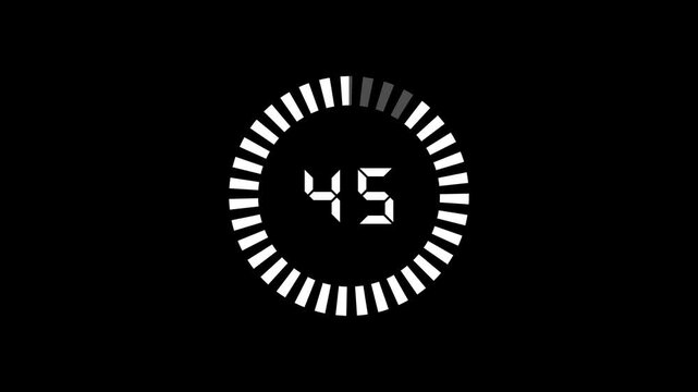 Minimal countdown timer animation from 50 to 0 seconds. Round circle 45 seconds countdown, Modern flat design with animation. High quality 4K video