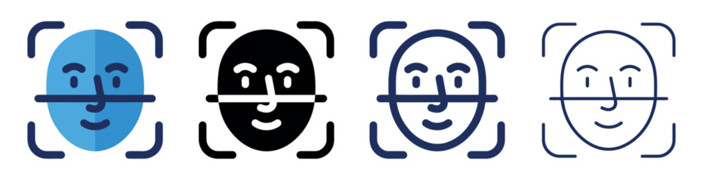 Set of four different face recognition icons for biometric security systems and digital identity check Minimal icon set bundle collection. Editable Vector Illustration Mega pack